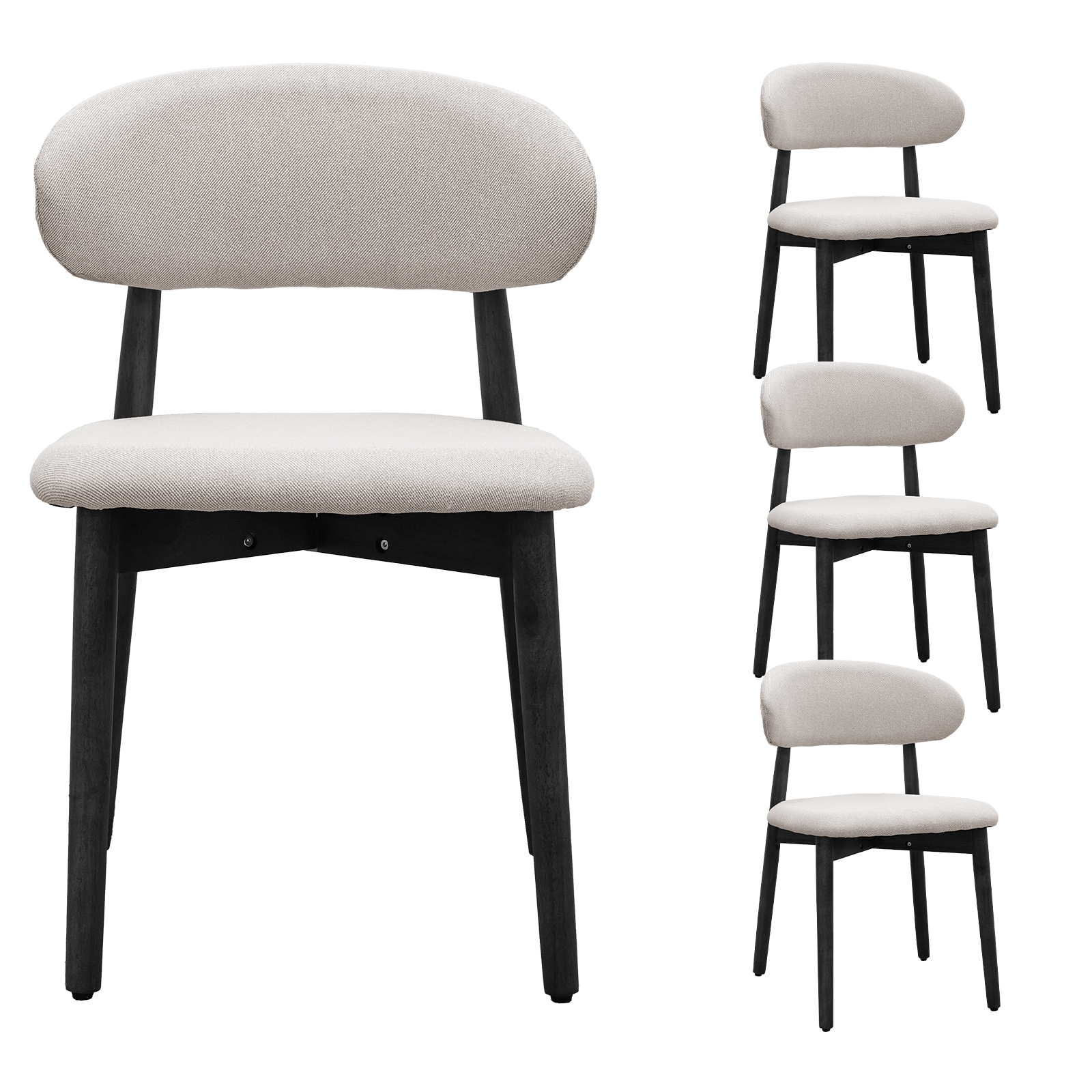 Linen Grey Cotton-Linen Fabric Upholstered Dining Chair With Black Solid Wood Legs, Armless Chair Set Of 4 For Kitchen, Restaurant, Living, Meeting Room_voghion.com